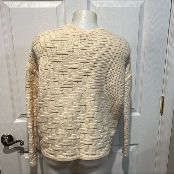 Ohne Titel cream v neck merino wool basket weave pattern sweater Medium - Picture 2 of 7